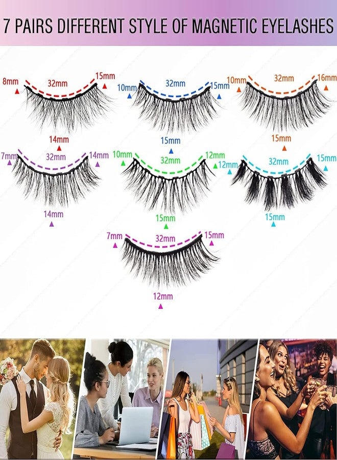 TMIELYBS Magnetic Eyelashes with Eyeliner Kit 7 Pairs, 3D Wispy Lashes Natural Look, 7 Styles Fluffy False Eyelashes Pack, by TMIELYBS - Image 3